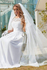 White Chiffon Wedding Dress Featuring Appliques