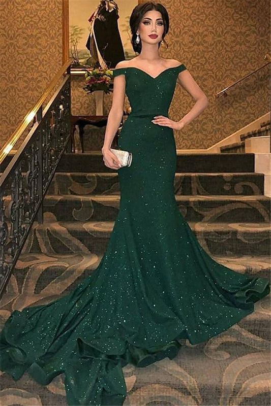 Dark Green Mermaid Evening Dress Off-the-Shoulder