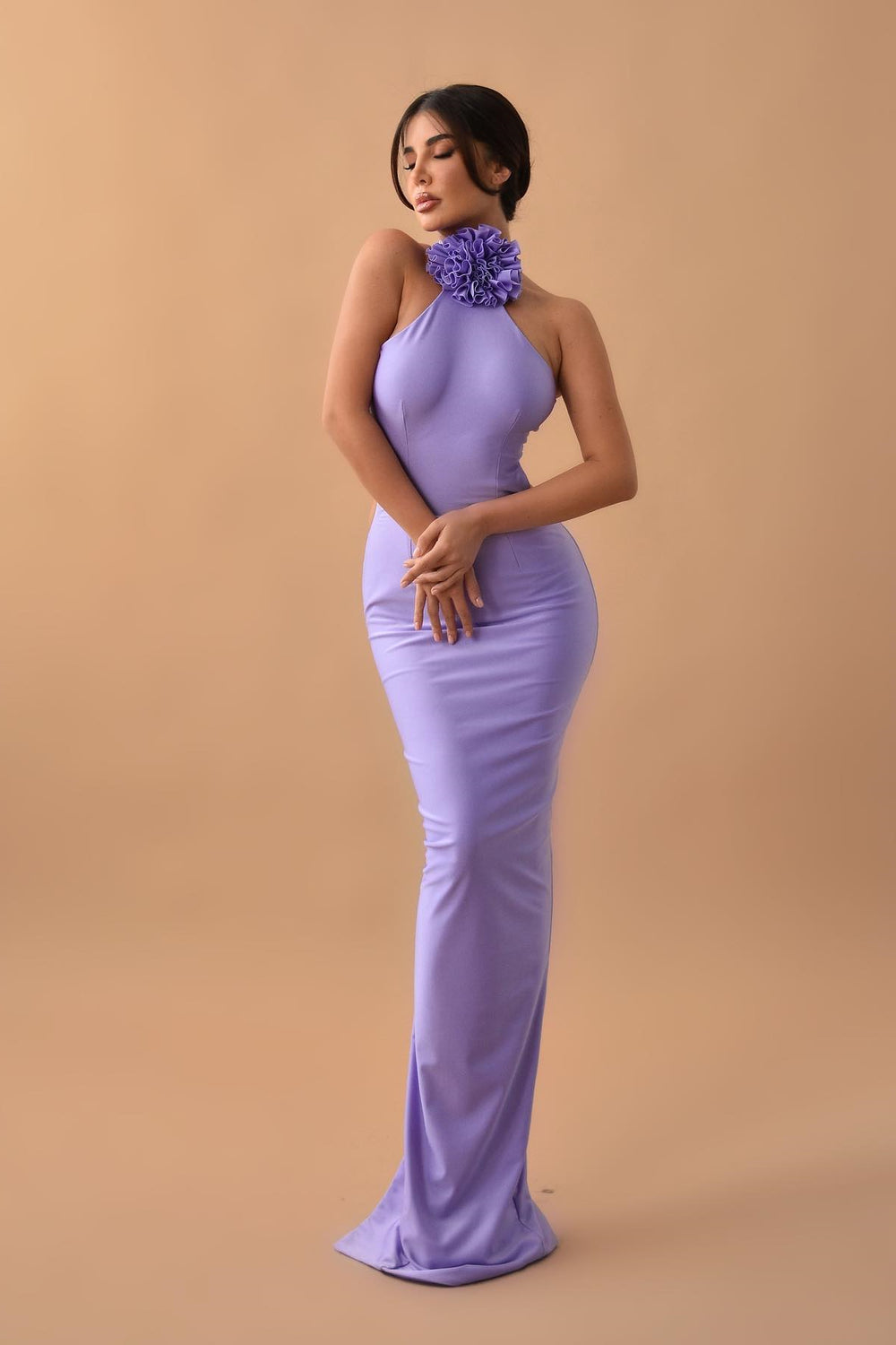 Chic Lilac Halter Sleeveless Mermaid Prom Dress With Back Split
