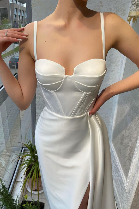 Charming Spaghetti-Straps White Sweetheart Prom Dress Split Sleeveless