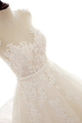 Long A-line Wedding Dress in Elegant Jewel Tulle with Lace Appliques