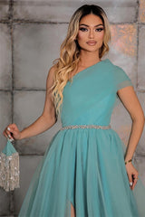 Gorgeous One Shoulder A-Line Prom Dress Beadings With Split On Sale