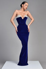 Chic V-Neck Sleeveless Mermaid Prom Dress Royal Blue Velvet
