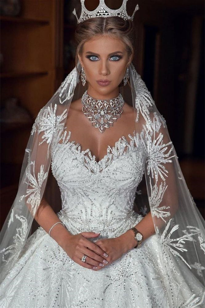 Elegant Cap Sleeves Beaded Wedding Ball Gown