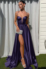 Chic Yellow Spaghetti Strap Prom Dress Sleeveless Pleated Split
