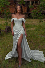  Off-the-Shoulder Beaded Prom Dress Sweetheart Mermaid Split Dress