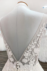 Elegant V-Neck A-Line Wedding Gown with Open Back and Tulle Lace
