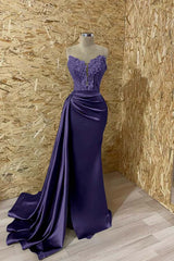  Sleeveless Mermaid Prom Dress Split with Appliques