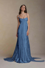 Gorgeous Ivory Appliqued Pleated Satin Backless Prom Dress