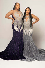 Stunning Silver Grey Mermaid Sequins Prom Dress Scoop Sleeveless On Sale