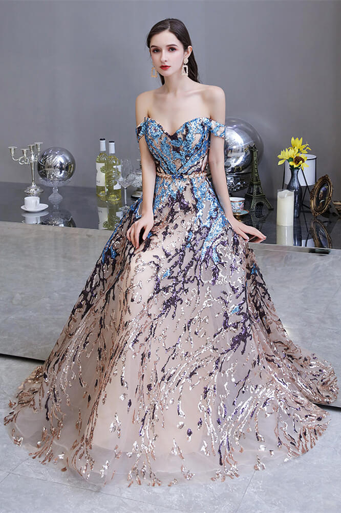 New Arrival Off-the-Shoulder Sequins Prom Dress Long A-Line On Sale