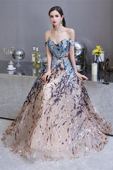 New Arrival Off-the-Shoulder Sequins Prom Dress Long A-Line On Sale