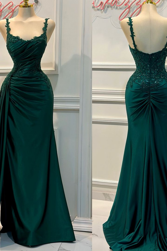 Charming  Sleeveless Spaghetti Strap Pleated Prom Dress With Appliques
