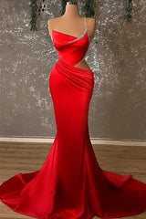 One Shoulder Spaghetti Strap Red Prom Dress Asymmetric Dress