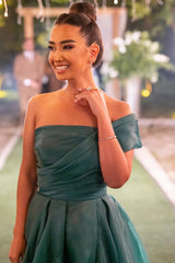 Dark Green Strapless One Shoulder Mermaid Front Split Evening Dress with Bowknot
