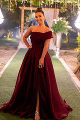 Dark Green Strapless One Shoulder Mermaid Front Split Evening Dress with Bowknot