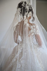 Elegant Sweetheart A-line Wedding Gown with Open Back and Long Lace Sleeves