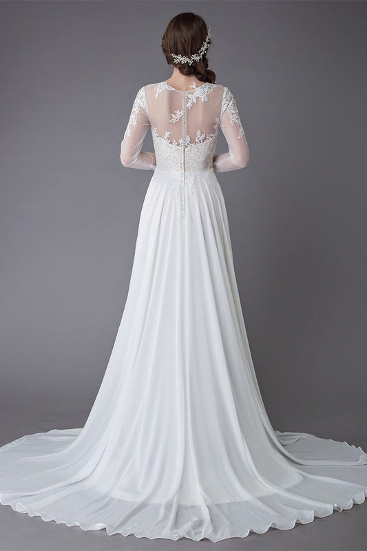 Wedding Dress with Long Lace Sleeves and Slit