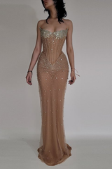 Luxurious Mermaid Crystal Beaded Hand Embroidered Corset Prom Dress