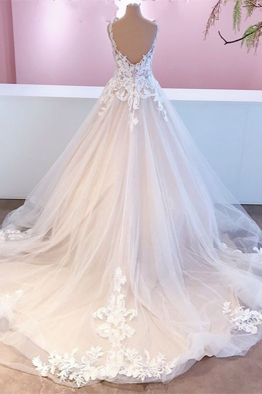 Sweetheart Vintage Wedding Dress in A-Line With Backless Ruffles and Lace Tulle Appliques