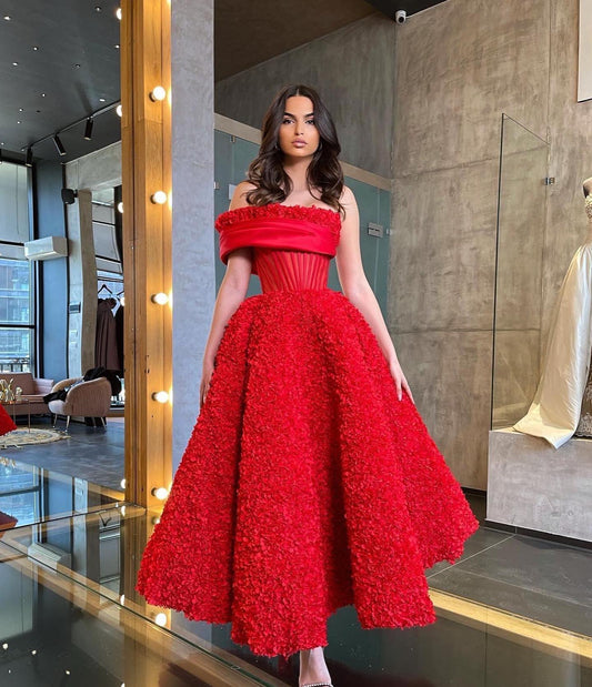 Chic Red One Shoulder Princess Prom Dress Ankle Length Online