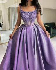 Beautiful Lilac Strapless Prom Dresses A-Line With Beadings Long