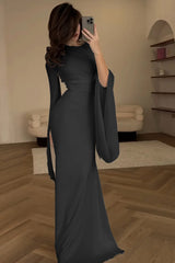 Elegant Ivory Evening Dress Chiffon Long Sleeves Mermaid Dress