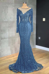 Classic Black Mermaid Prom Dress Long Sleeves Tulle With Sequins