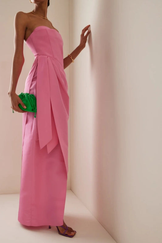 Pink Strapless Prom Dress Long Sliming Sleeveless Dress
