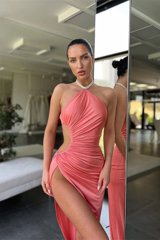 Modern Halter Sleeveless Mermaid Prom Dress Split Long Online