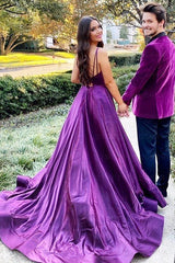 Amazing Spaghetti-Straps Purple Prom Dress V-Neck Sleeveless