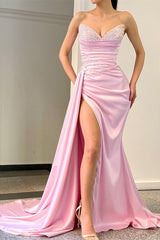 Stunning Sweetheart Sequins Mermaid Prom Dress Slit Long With Ruffles