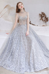 Gorgeous Princess Tulle Prom Dress Lace Sheer Top Long With Beads