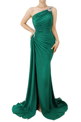 Beautiful Green Prom Dress One Shoulder Sleeveless With Slit