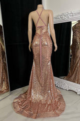 Chic V-Neck Sleeveless Slit Prom Dress With Sequins On Sale