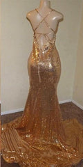 Sequins Mermaid V-Neck Prom Dress Mermaid Long With Split