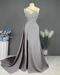 Fuchsia Evening Dress Long One Shoulder With Slit Pleated Beadings