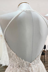 Elegant A-line Long Wedding Dress with Lace Tulle and Open Back