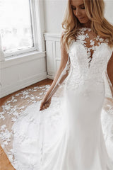 Elegant Sleeveless Mermaid Wedding Gowns with Appliques Lace