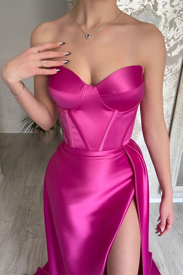 Modern Fuchsia Sweetheart Mermaid Prom Dress Long With Split