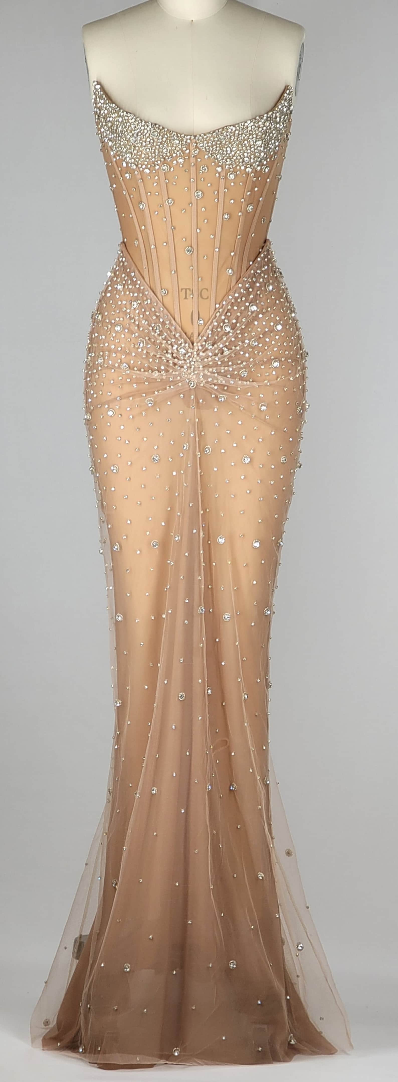 Luxurious Mermaid Crystal Beaded Hand Embroidered Corset Prom Dress