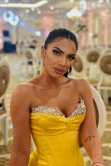 New Arrival Yellow Sweetheart Prom Dress Mermaid Split With Crystals