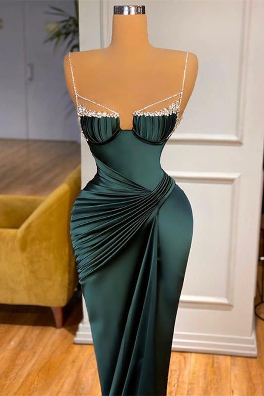 Modern Dark Green Spaghetti-Straps Mermaid Prom Dress Long