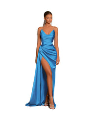 Gorgeous Sweetheart Dusty Blue Prom Dress Mermaid Long Slit With Pleats