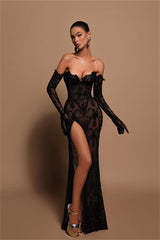 Gorgeous Black Long Sleeve Strapless Sliming Mermaid Evening Dress