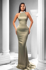 Gorgeous High Neck Sleeveless Mermaid Prom Dress With Pearls