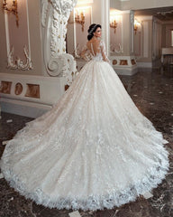 Elegant Long-Sleeve Wedding Dress with Beading and A-Line Lace Appliques