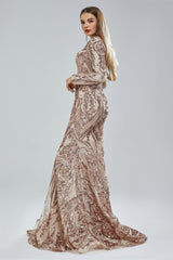 Gorgeous V-Neck Mermaid Prom Dress Long Sleeves Sequins Long