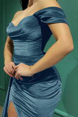  Sweetheart Long Sleeves Evening Dress Split with Ruffles