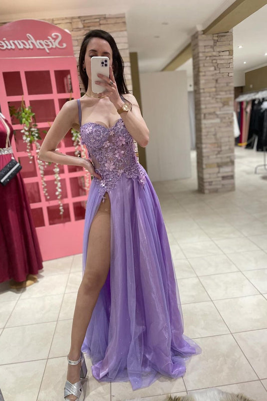 Popular Spaghetti-Straps Sweetheart Sleeveless Mermaid Prom Dresses With High Split Appliques